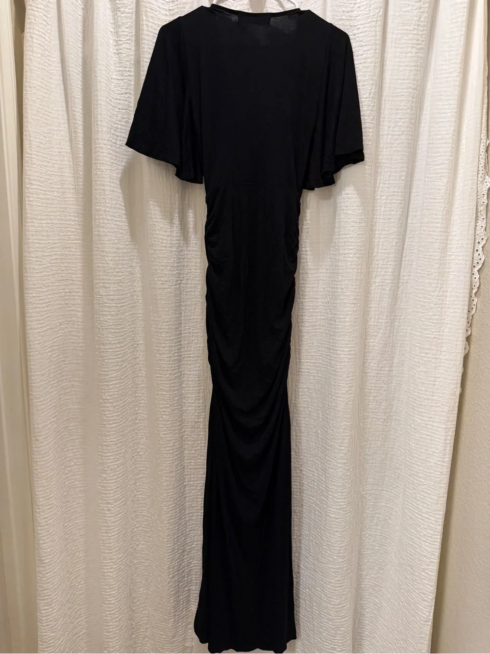 FP Beach Free People Ruched V-Neck Maxi Dress Gown - Flutter Sleeves - Size XS
